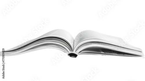 A wide-angle view of an open magazine placed against a white background, isolated from other objects.






 photo