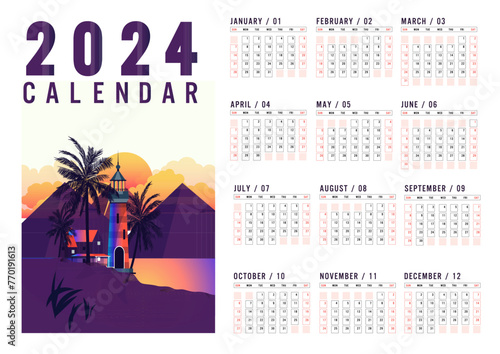 Contrast classic nature scenery 3 fold tent calendar 2024 template