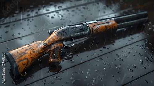 power and versatility of a modern shotgun, its rugged construction and ergonomic grip ready to deliver devastating firepower at close range. Each shell chambered. photo