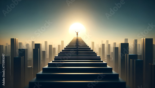 concept of business success  The man standing at the top of the stairs