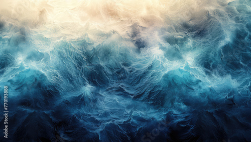 Abstract ocean waves background in misty light and dark blue colors. Created with Ai