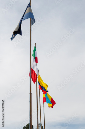 Bandera de Colombia, Zipaquira y Cundinamarca ondeando al aire, Zipaquira, Colombia, Sur America photo