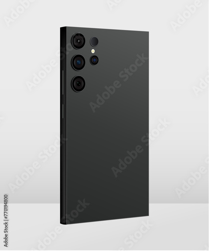 Samsung Galaxy S24 Ultra. New smartphone back view mockup on a white background. Phone Perspective back view.