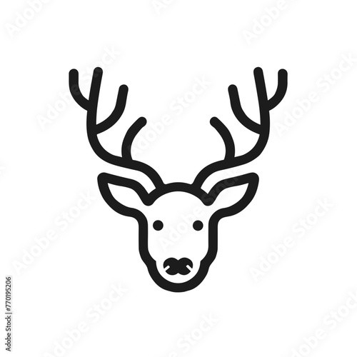 Deer Head Icon, Black Line Art, Wildlife or Hunting Symbol