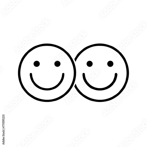 Twin Smiley Faces Icon, Black Line Art, Happy Emoticon Pair Symbol
