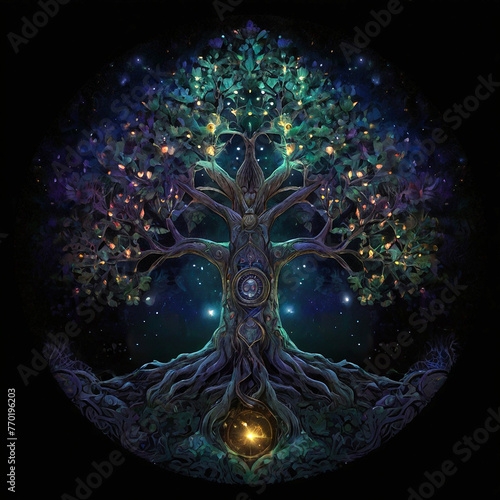 Tree of life illustration on black backround 