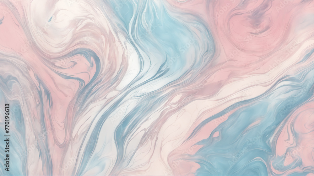Gentle Background, Fluid Marble Texture in Swirls of Pink and Blue