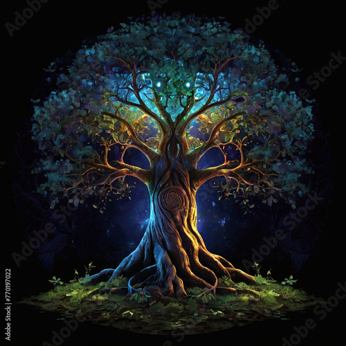 Tree of life illustration on black backround 