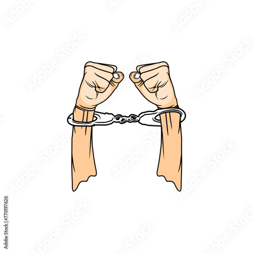 showing both hands handcuffed upwards vector illustration