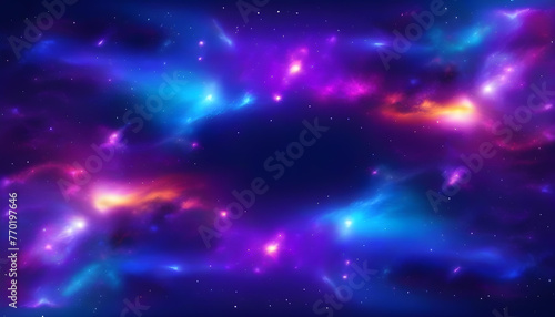 A dark fantasy galaxy with shades of purple and blue, with stars and planets 