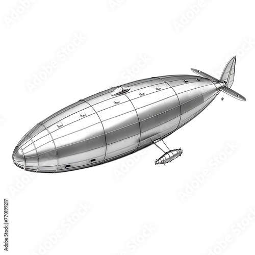 Silver zeppelin isolated on white background. 3D illustration
