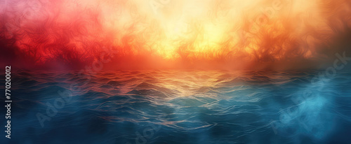 Abstract background of the ocean, stormy sea with red and blue tones. Created with Ai
