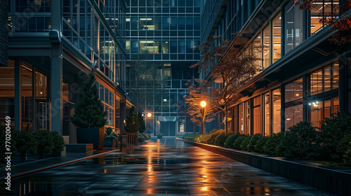 Alley Between Office Buildings During Rain