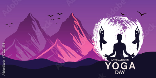 international yoga day banner design black, art, moon, mountain , vector file