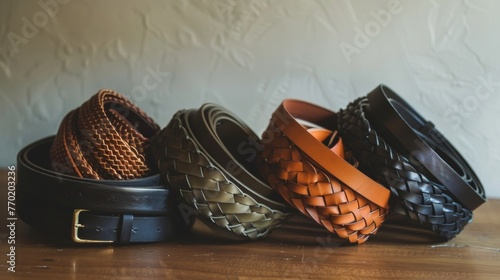 A set of woven leather belts in varying widths and colors ideal for cinching in a flowy dress or adding structure to a top.