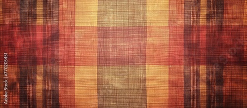 Fabric plaid pattern with red and amber colors in texture.