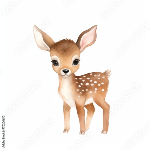 A cute cozy Fawn (baby deer) clipart , woodland theme, watercolor clipart, Perfect for nursery, isolated on white background © chayantorn