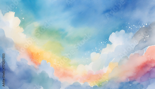 Watercolor Rainbow Sky background. Generative AI. © hanifa