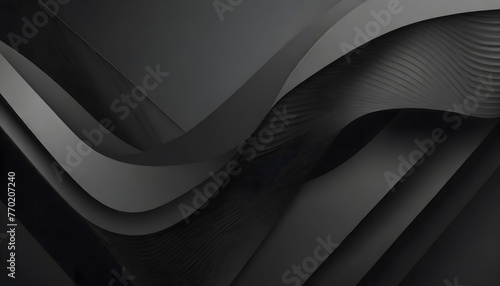 3D black geometric abstract background overlap layer on dark space with waves shape decorati. Generative AI.