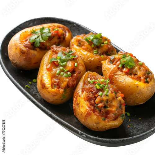 Delicious Stuffed potatoes isolated on white background