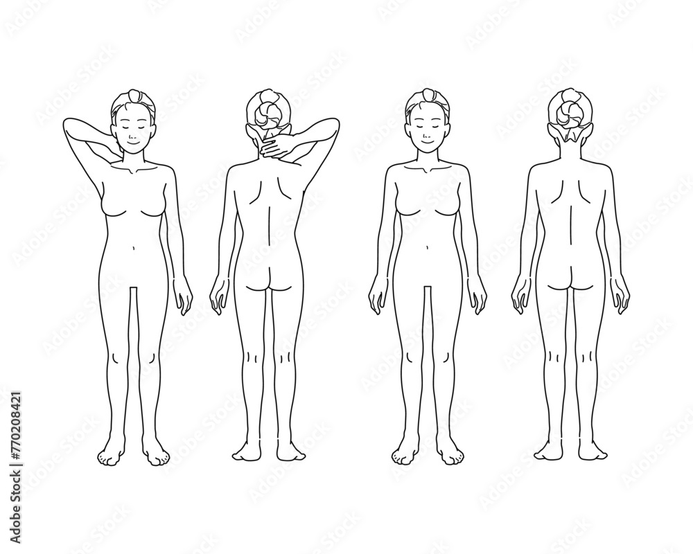 腕を上げて脇をみせるポーズと立ち姿勢の女性のイラストセット(裸・全身) 腕を上げて脇をみせるポーズと立ち姿勢の女性のイラストセット(裸・全身)
