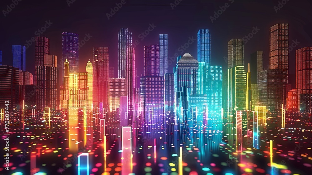 Cityscape with skyscrapers made of led dots. Cityscape with skyscrapers made of led dots.