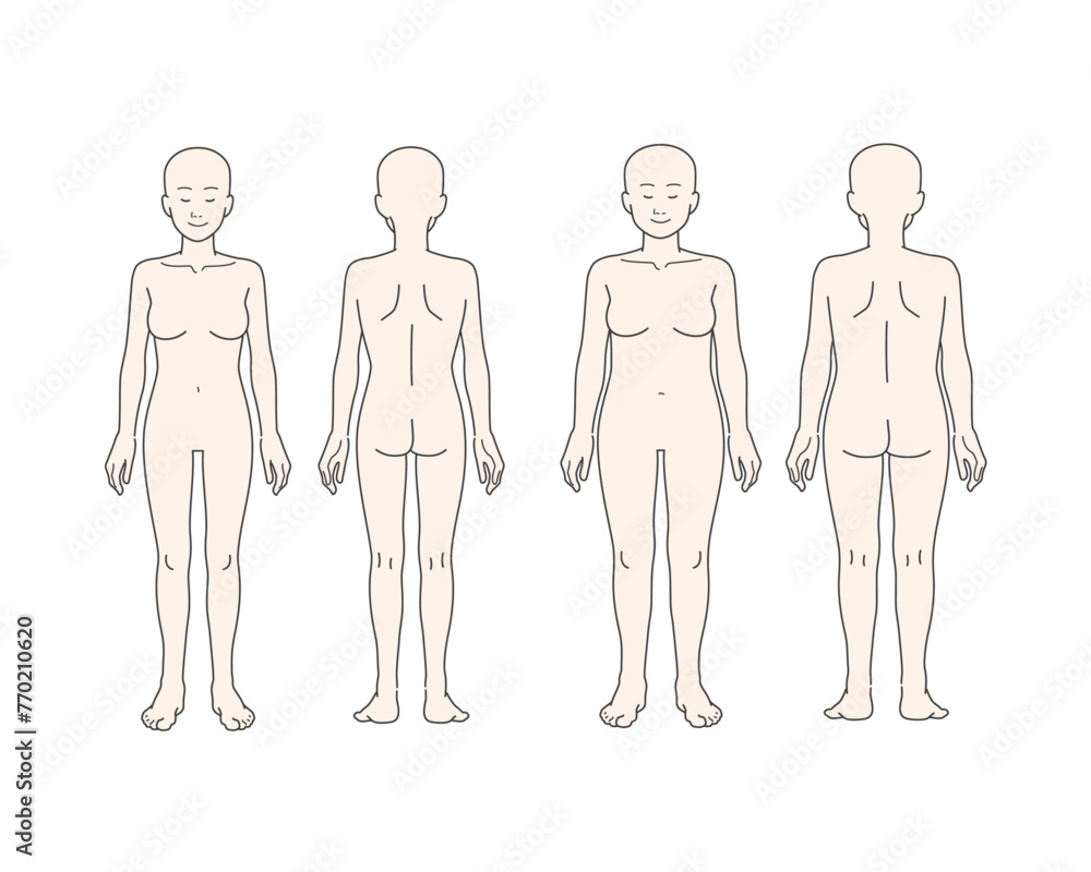 体型の違う女性の全身図セット(髪の毛なし) 体型の違う女性の全身図セット(髪の毛なし)