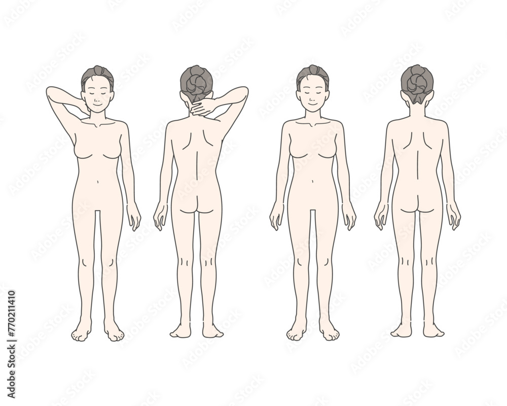 腕を上げて脇をみせるポーズと立ち姿勢の女性のイラストセット(裸・全身) 腕を上げて脇をみせるポーズと立ち姿勢の女性のイラストセット(裸・全身)