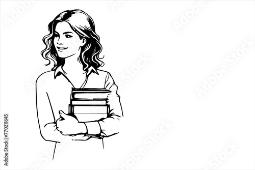 hand drawing black line of happy teacher day school concept vector isolated on white background