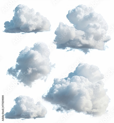 3d render, set of abstract fluffy clouds isolated on white background, cumulus clip art collection, Generative AI 