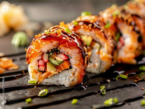 Fusion sushi rolls that blend traditional Asian flavors with global cuisines