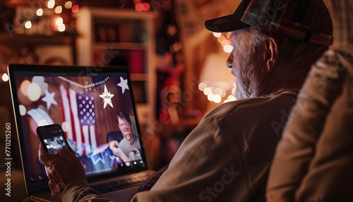 60-year-old man celebrates the 4th of July with his family through a video call

