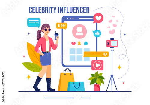 Celebrity Influencers Vector Illustration with Posts on Internet for Advertising Marketing, Daily Life or Endorse in Flat Cartoon Background