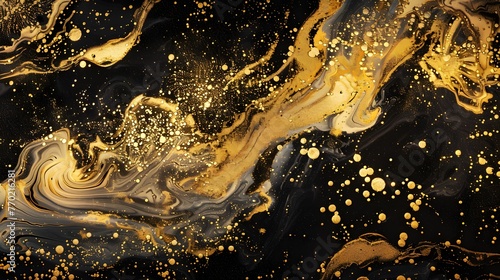 Cosmic Marble in Gold and Black Wallpaper Background