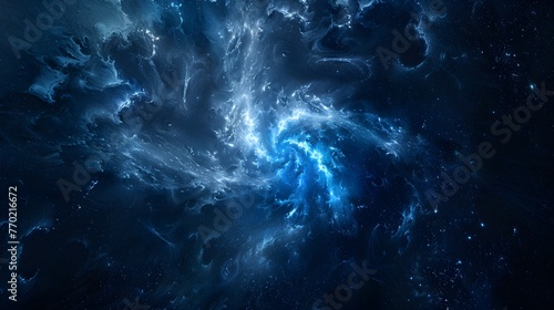 Cosmic Nebula Swirls in Blue and Black Wallpaper Background © Fever Dreams