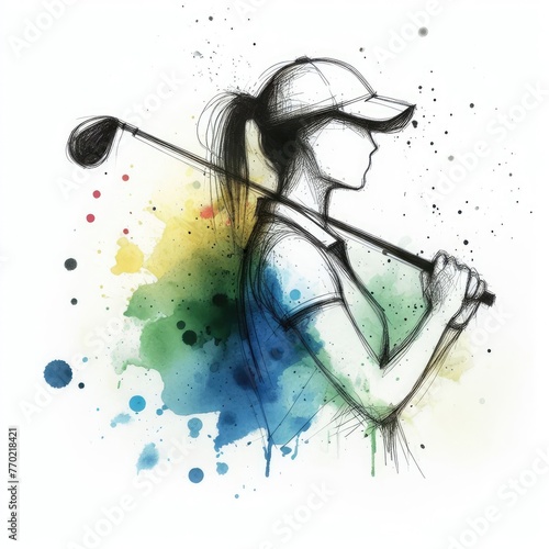 Golf player in watercolor paint illustration with Generative AI.