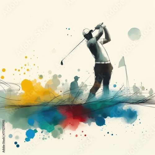 Golf player in watercolor paint illustration with Generative AI.