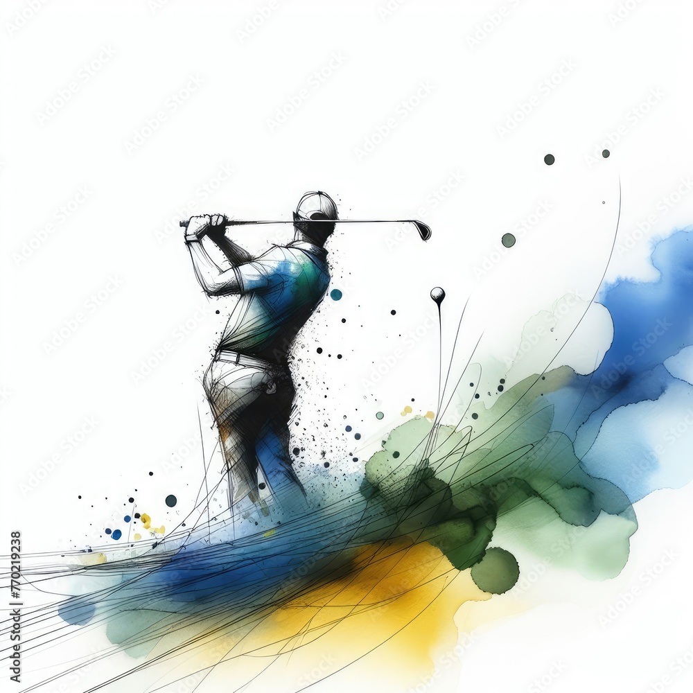 Golf player in watercolor paint illustration with Generative AI.