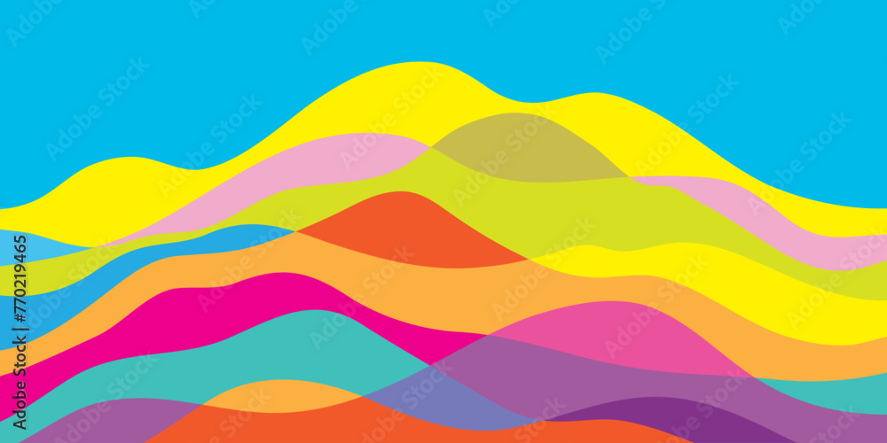 Mountain colors, translucent waves, sunset, abstract glass shapes, modern background, design vector illustration Mountain colors, translucent waves, sunset, abstract glass shapes, modern background, design vector illustration