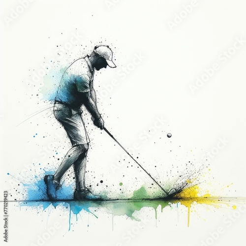 Golf player in watercolor paint illustration with Generative AI.