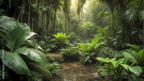 Jungle Lush Vegetation Pond Water Rain Forest 