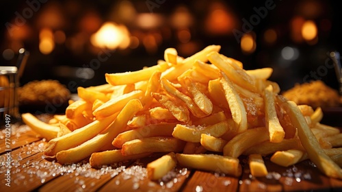 Delicious French fries  crunchy  salty  tasty  with blur background