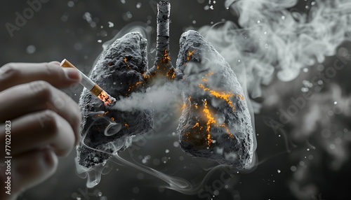 Visual Warning. Smoking Hand with Cigarette Beside Smoke-filled Lungs, Signifying Health Hazards