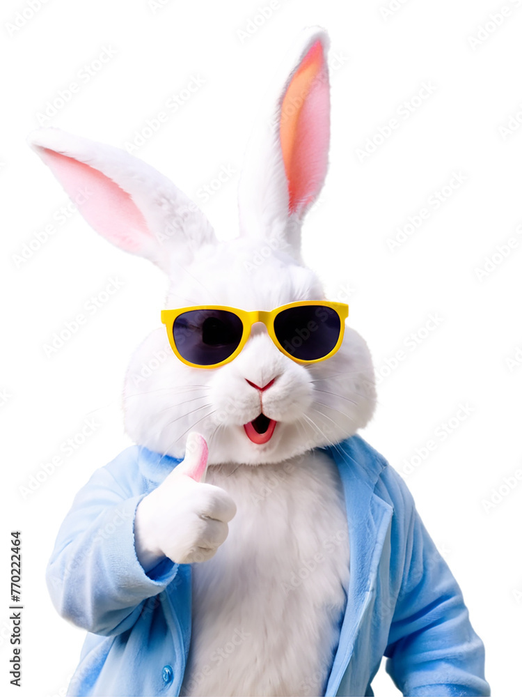 easter rabbit strikes a stylish pose with sunglasses and thumbs-up, bunny on isolated background, PNG fromat