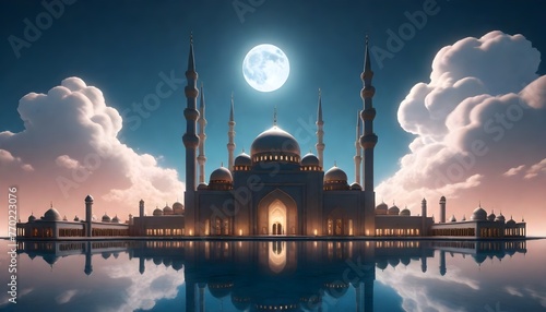 image of classic lamp with mosque shape with eid fitr celebration event  photo