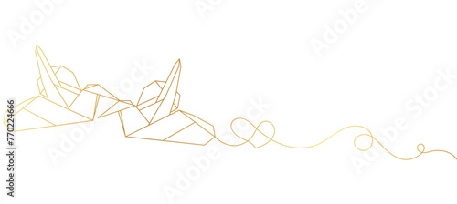 Golden origami bird line art style, line art isolated vector illustration