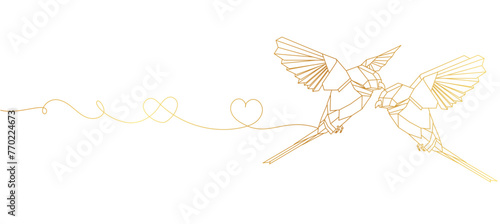 Golden origami bird line art style  line art isolated vector illustration