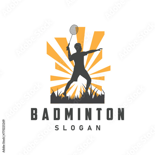 Badminton logo vector black silhouette badminton sport player vintage minimalist racket and shuttlecock design illustration template