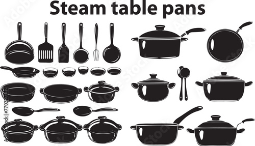 Set of silhouette Steam Table Pans vector illustration.
