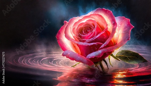 Glowing Rose with Water Reflections